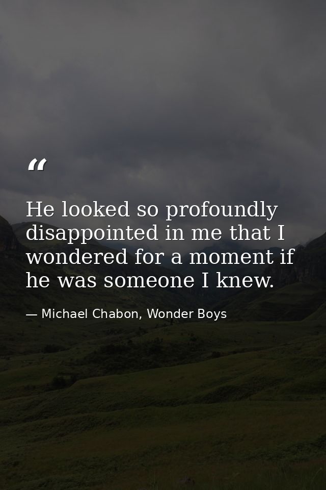 He looked so profoundly disappointed in me that I wondered for a moment if he was someone I knew. — Michael Chabon, Wonder Boys