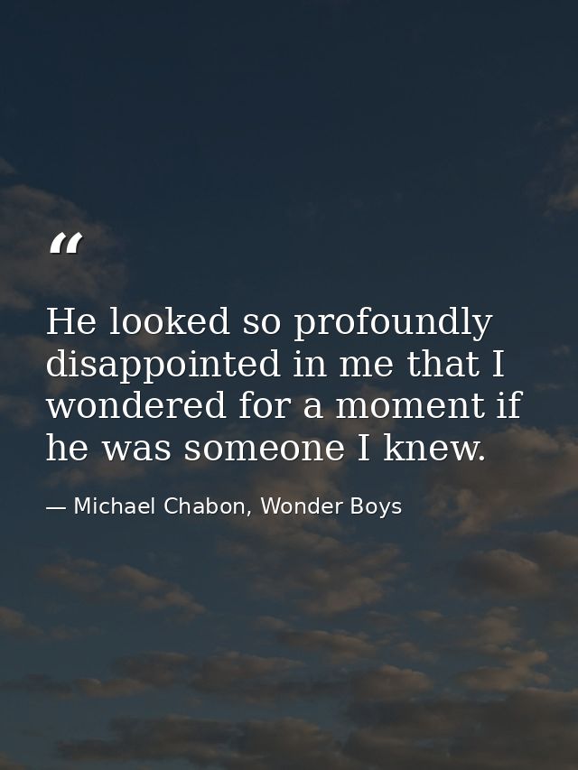He looked so profoundly disappointed in me that I wondered for a moment if he was someone I knew. — Michael Chabon, Wonder Boys