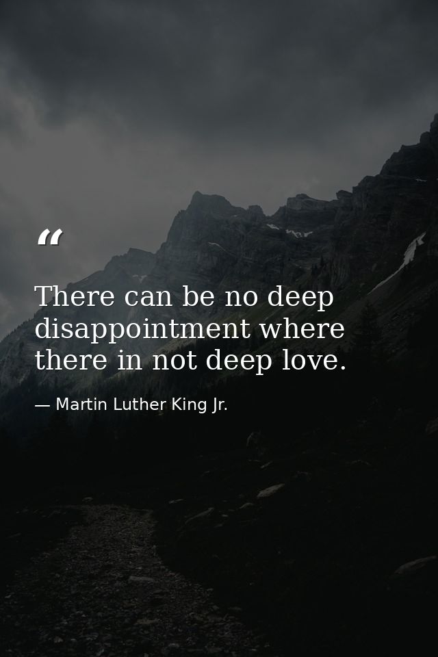 There can be no deep disappointment where there in not deep love. — Martin Luther King Jr.