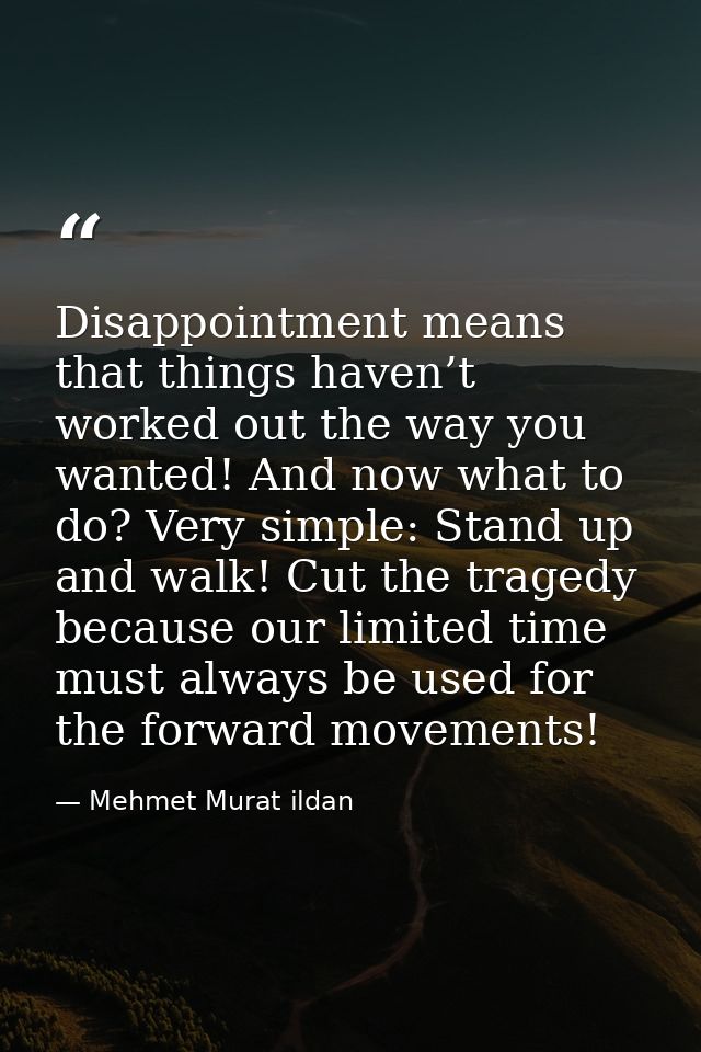 Disappointment means that things haven’t worked out the way you wanted! And now what to do? Very simple: Stand up and wa — Mehmet Murat ildan