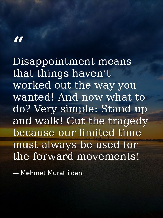 Disappointment means that things haven’t worked out the way you wanted! And now what to do? Very simple: Stand up and wa — Mehmet Murat ildan