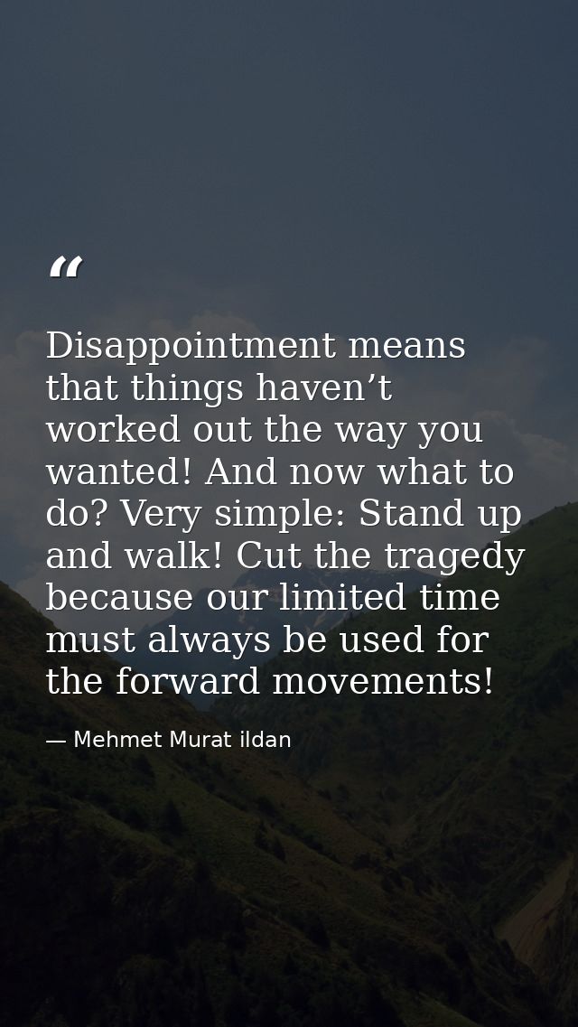 Disappointment means that things haven’t worked out the way you wanted! And now what to do? Very simple: Stand up and wa — Mehmet Murat ildan