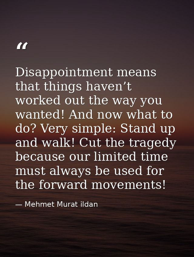 Disappointment means that things haven’t worked out the way you wanted! And now what to do? Very simple: Stand up and wa — Mehmet Murat ildan