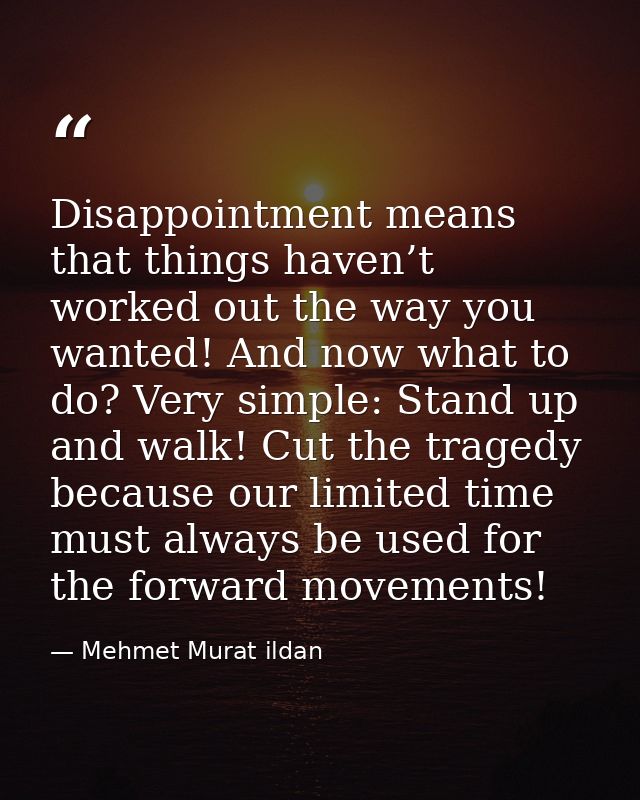 Disappointment means that things haven’t worked out the way you wanted! And now what to do? Very simple: Stand up and wa — Mehmet Murat ildan