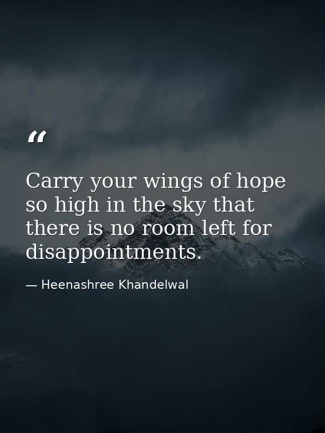 Carry your wings of hope so high in the sky that there is no room left for disappointments. — Heenashree Khandelwal