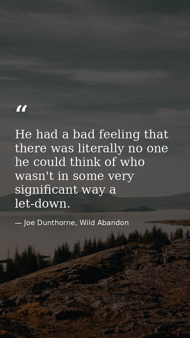 He had a bad feeling that there was literally no one he could think of who wasn't in some very significant way a let-dow — Joe Dunthorne, Wild Abandon