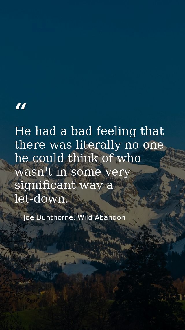 He had a bad feeling that there was literally no one he could think of who wasn't in some very significant way a let-dow — Joe Dunthorne, Wild Abandon