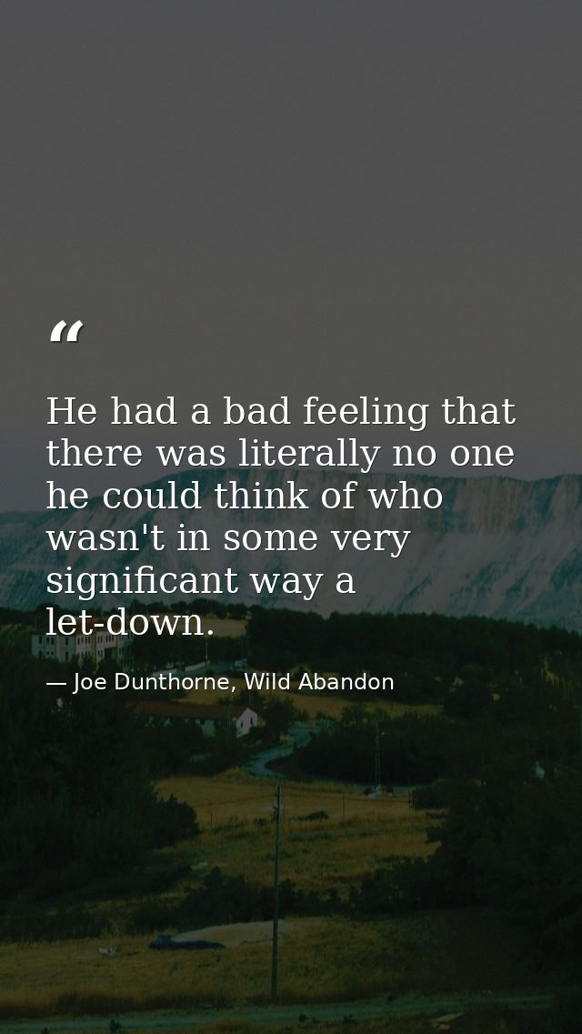 He had a bad feeling that there was literally no one he could think of who wasn't in some very significant way a let-dow — Joe Dunthorne, Wild Abandon