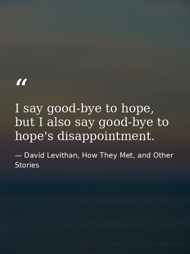 I say good-bye to hope, but I also say good-bye to hope's disappointment. — David Levithan, How They Met, and Other Stories
