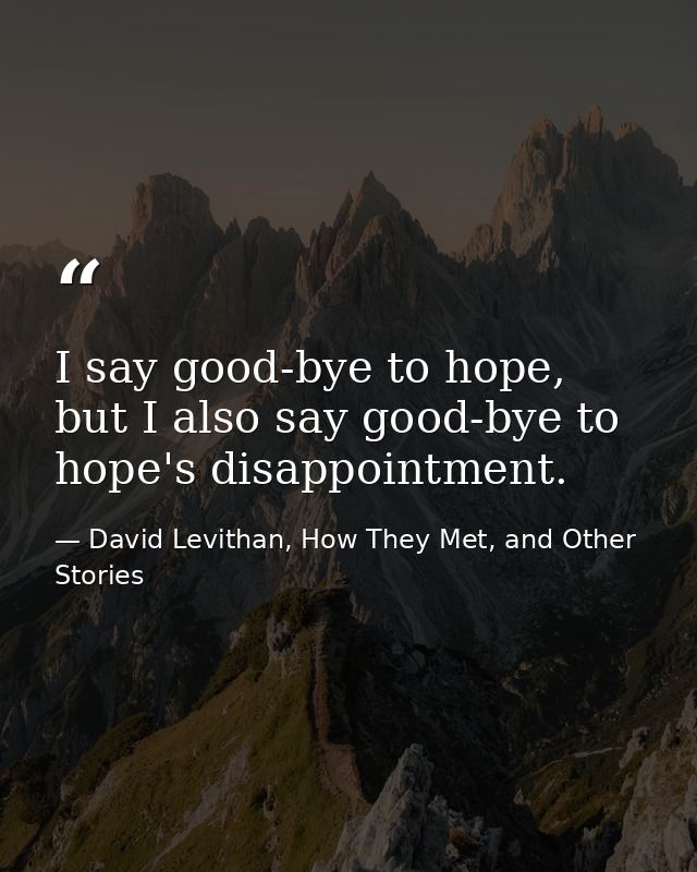 I say good-bye to hope, but I also say good-bye to hope's disappointment. — David Levithan, How They Met, and Other Stories