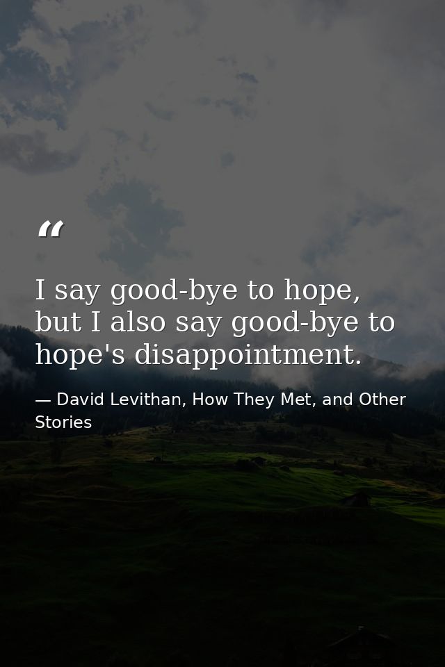 I say good-bye to hope, but I also say good-bye to hope's disappointment. — David Levithan, How They Met, and Other Stories