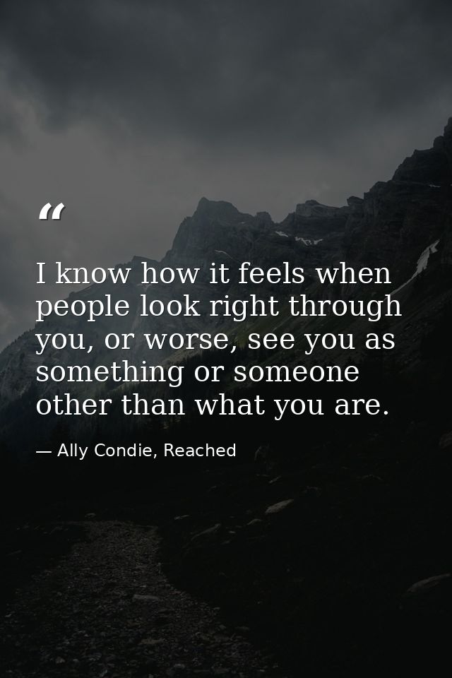 I know how it feels when people look right through you, or worse, see you as something or someone other than what you ar — Ally Condie, Reached