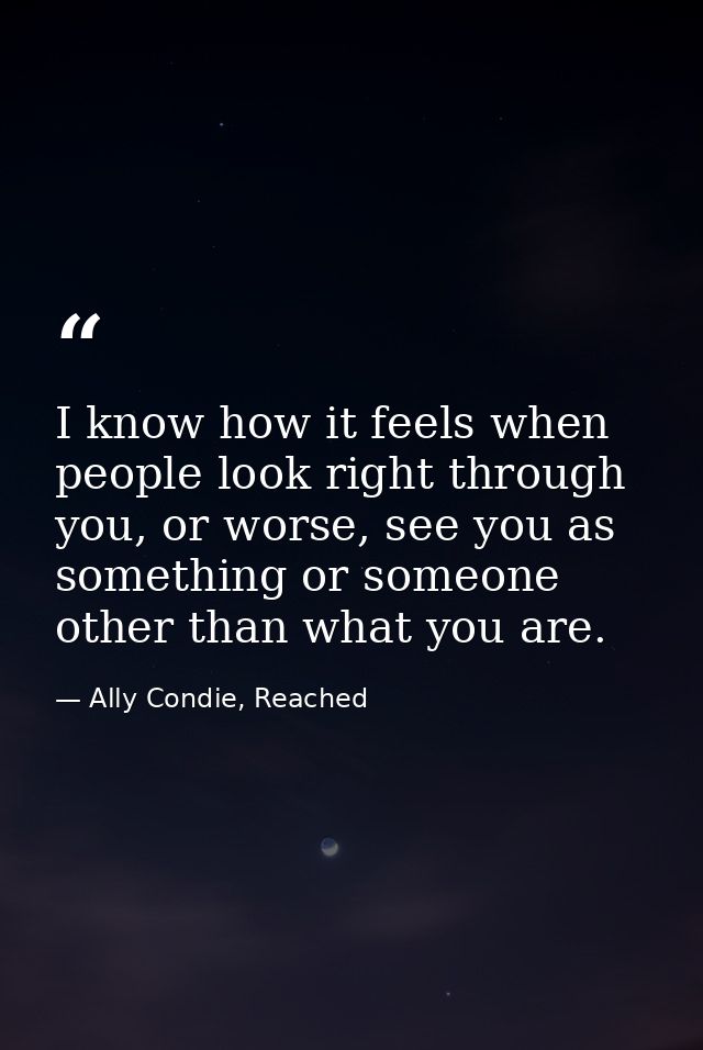 I know how it feels when people look right through you, or worse, see you as something or someone other than what you ar — Ally Condie, Reached