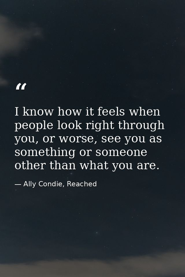 I know how it feels when people look right through you, or worse, see you as something or someone other than what you ar — Ally Condie, Reached