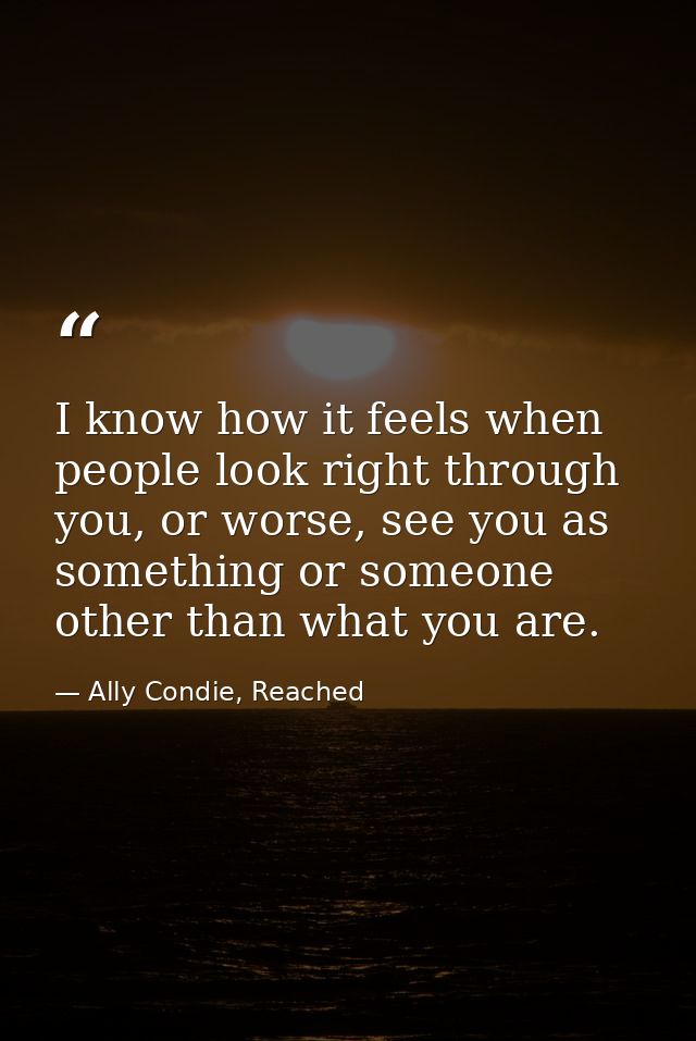 I know how it feels when people look right through you, or worse, see you as something or someone other than what you ar — Ally Condie, Reached