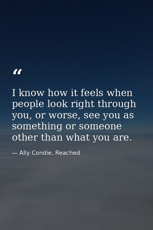 I know how it feels when people look right through you, or worse, see you as something or someone other than what you ar — Ally Condie, Reached