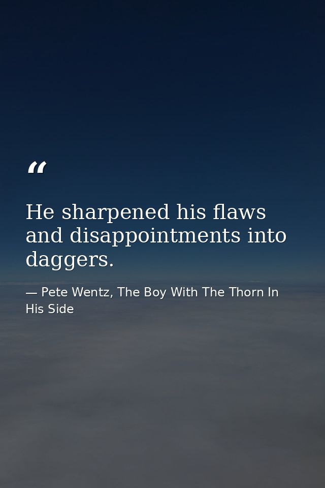 He sharpened his flaws and disappointments into daggers. — Pete Wentz, The Boy With The Thorn In His Side