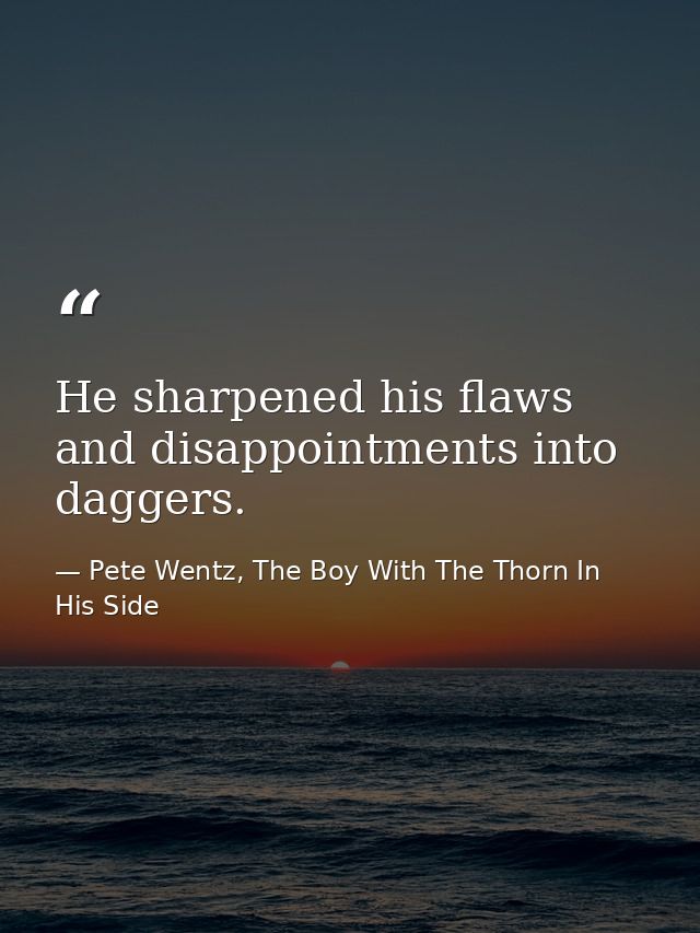 He sharpened his flaws and disappointments into daggers. — Pete Wentz, The Boy With The Thorn In His Side
