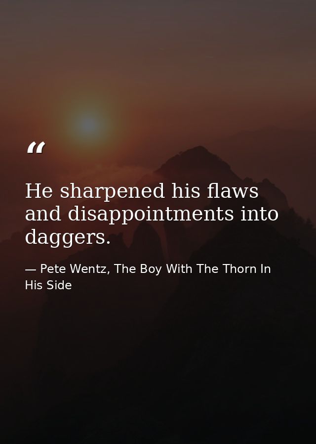 He sharpened his flaws and disappointments into daggers. — Pete Wentz, The Boy With The Thorn In His Side