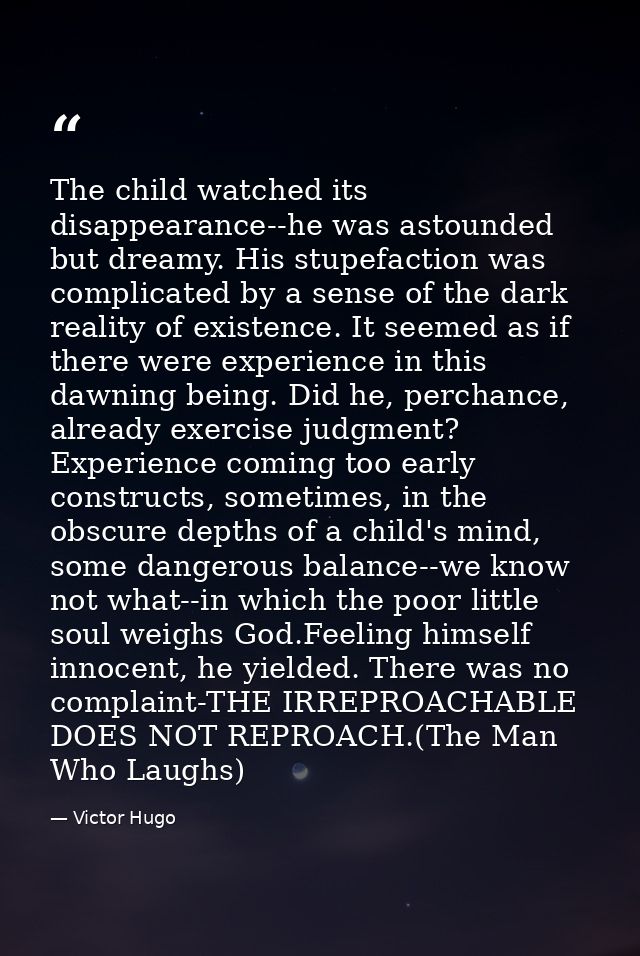 The child watched its disappearance--he was astounded but dreamy. His stupefaction was complicated by a sense of the dar — Victor Hugo