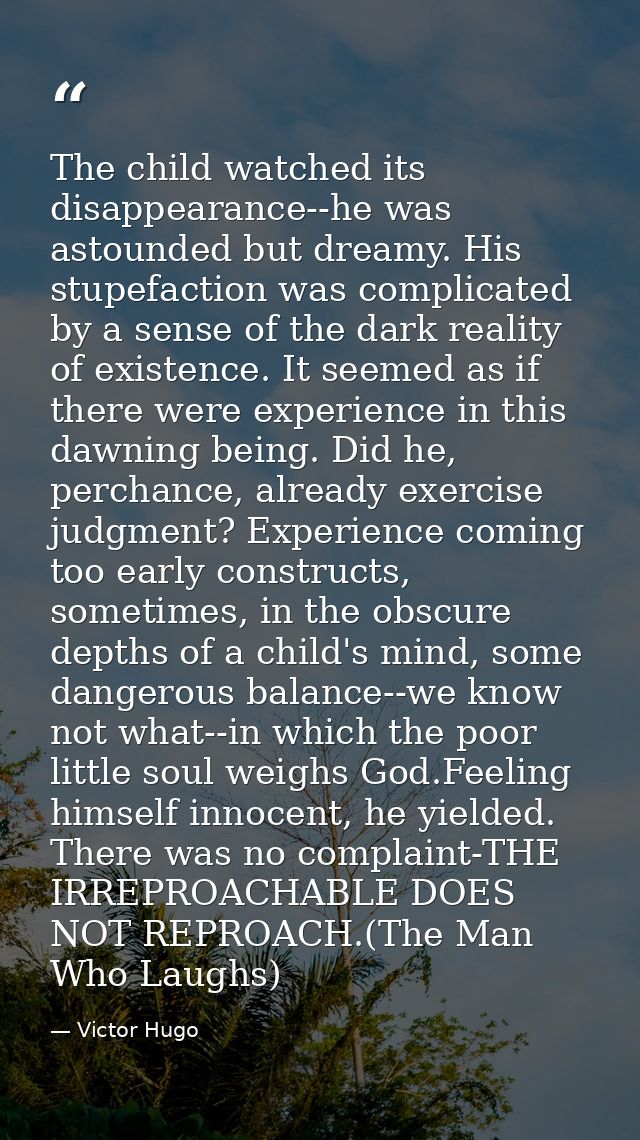 The child watched its disappearance--he was astounded but dreamy. His stupefaction was complicated by a sense of the dar — Victor Hugo