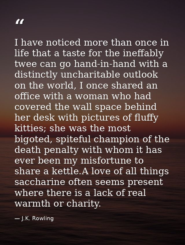 I have noticed more than once in life that a taste for the ineffably twee can go hand-in-hand with a distinctly uncharit — J.K. Rowling