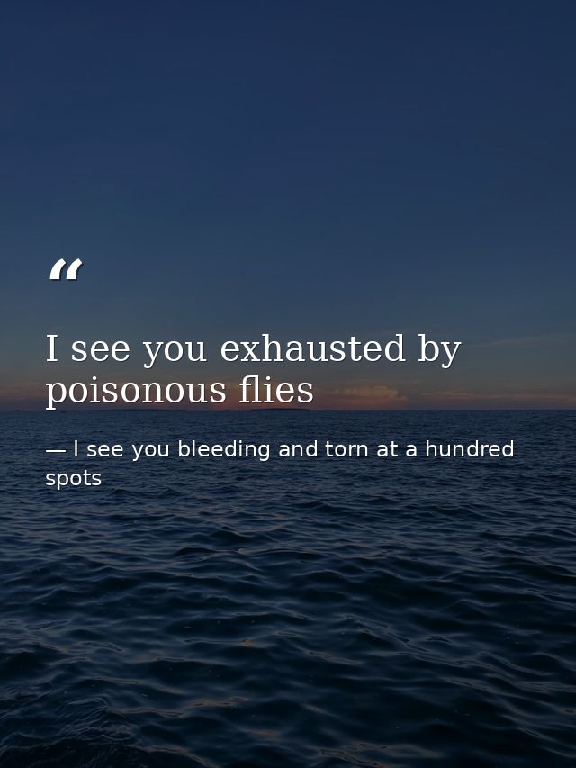 I see you exhausted by poisonous flies — I see you bleeding and torn at a hundred spots