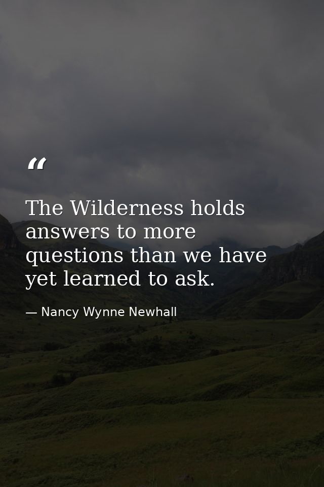 The Wilderness holds answers to more questions than we have yet learned to ask. — Nancy Wynne Newhall
