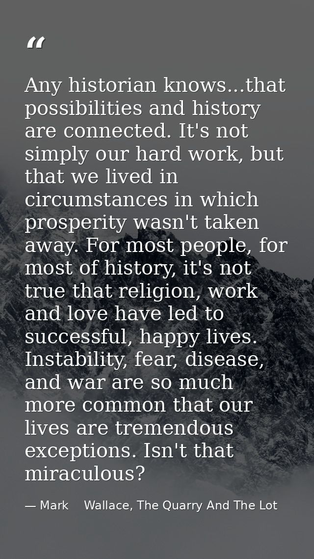 Any historian knows...that possibilities and history are connected. It's not simply our hard work, but that we lived in  — Mark    Wallace, The Quarry And The Lot