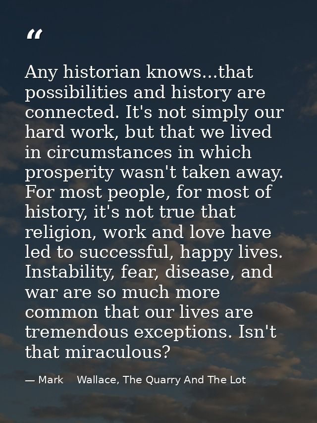 Any historian knows...that possibilities and history are connected. It's not simply our hard work, but that we lived in  — Mark    Wallace, The Quarry And The Lot
