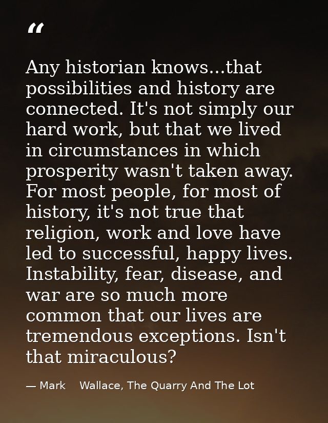 Any historian knows...that possibilities and history are connected. It's not simply our hard work, but that we lived in  — Mark    Wallace, The Quarry And The Lot