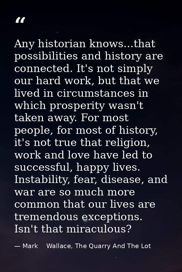 Any historian knows...that possibilities and history are connected. It's not simply our hard work, but that we lived in  — Mark    Wallace, The Quarry And The Lot