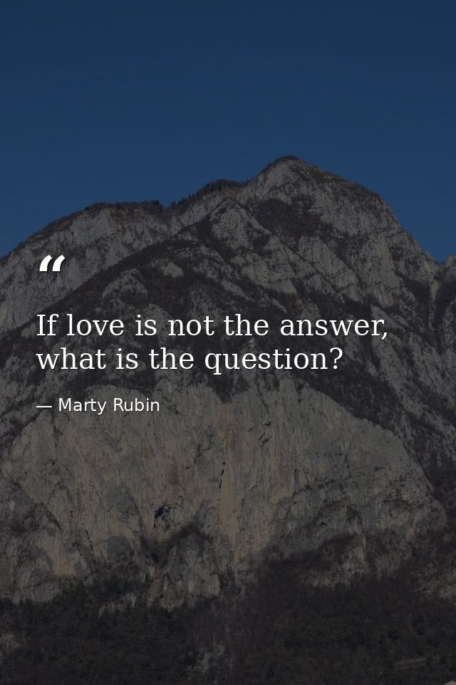If love is not the answer, what is the question? — Marty Rubin