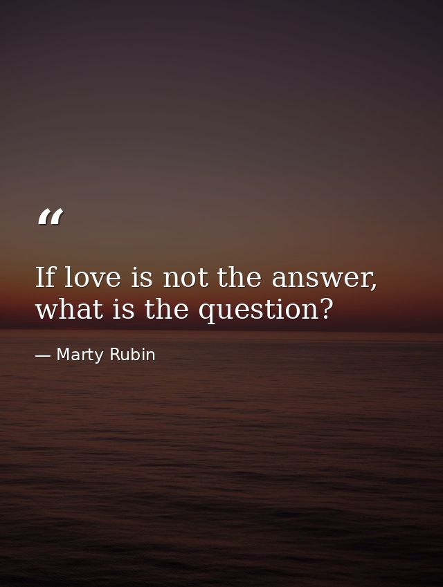 If love is not the answer, what is the question? — Marty Rubin