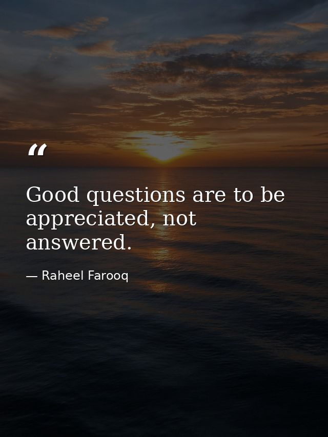 Good questions are to be appreciated, not answered. — Raheel Farooq