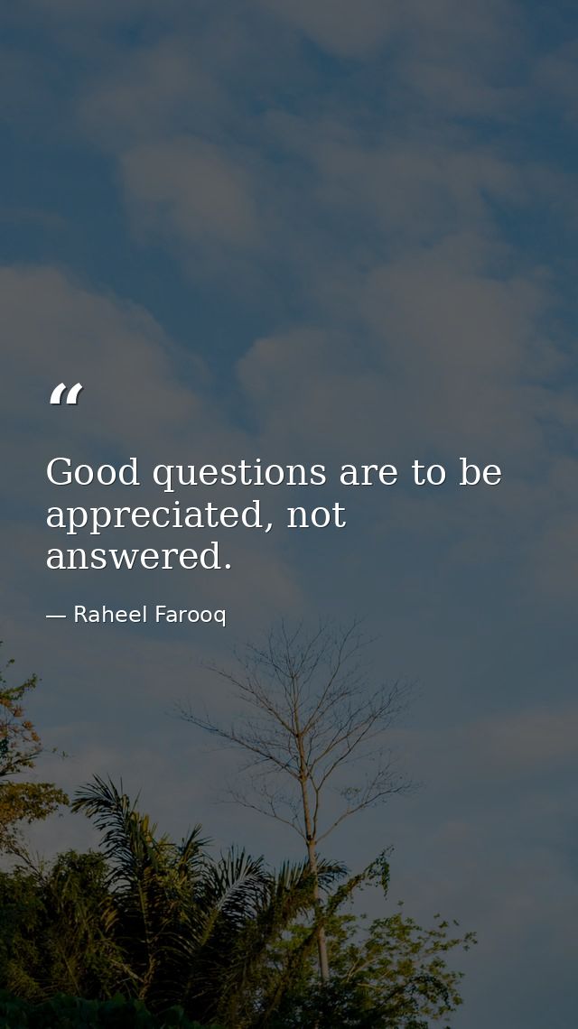 Good questions are to be appreciated, not answered. — Raheel Farooq