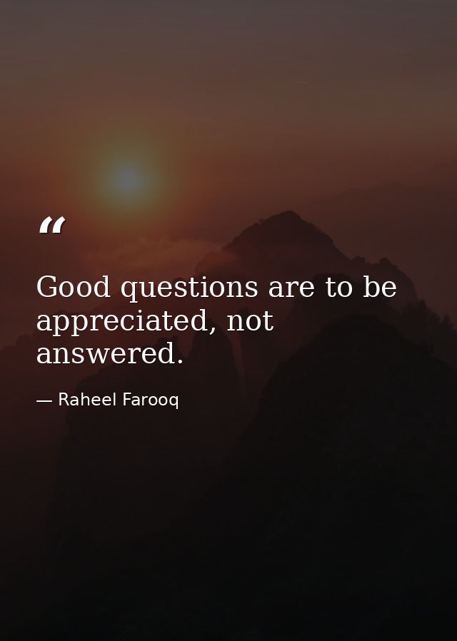 Good questions are to be appreciated, not answered. — Raheel Farooq