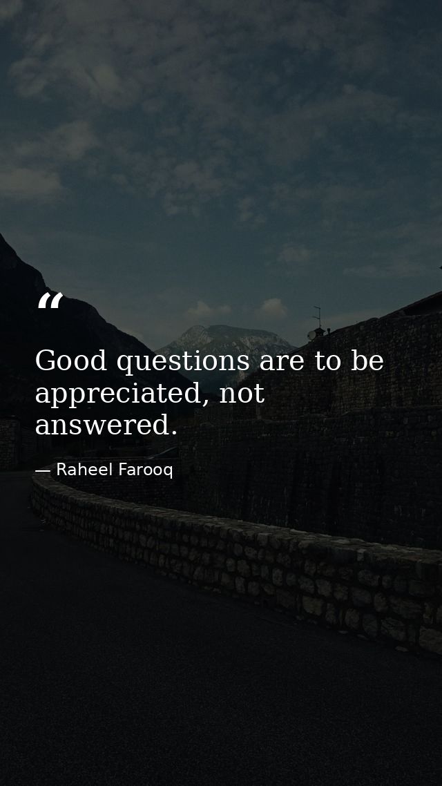 Good questions are to be appreciated, not answered. — Raheel Farooq