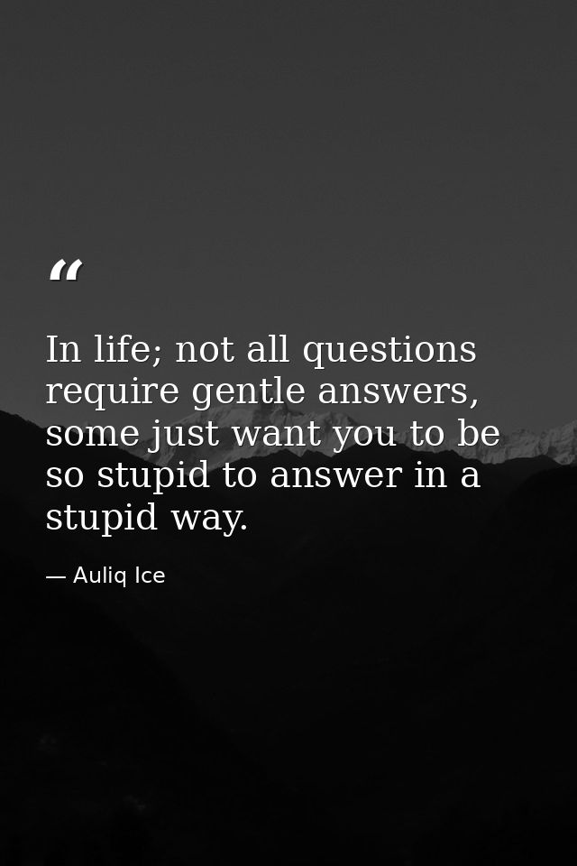 In life; not all questions require gentle answers, some just want you to be so stupid to answer in a stupid way. — Auliq Ice