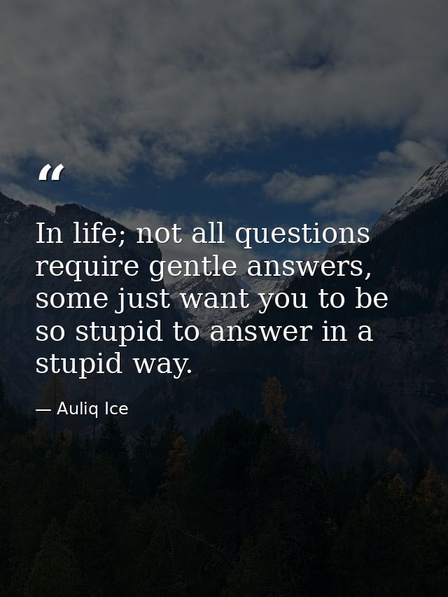 In life; not all questions require gentle answers, some just want you to be so stupid to answer in a stupid way. — Auliq Ice