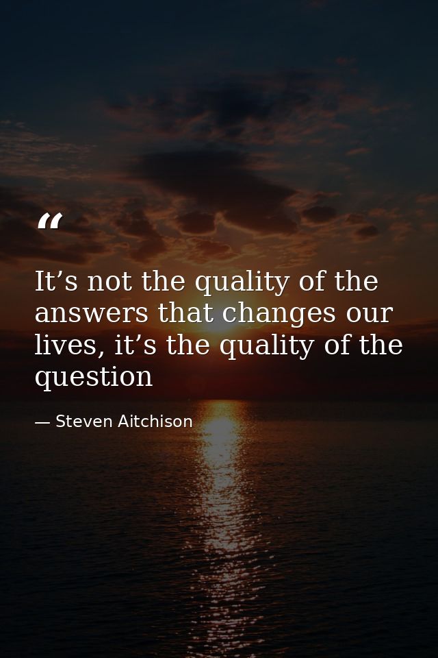 It’s not the quality of the answers that changes our lives, it’s the quality of the question — Steven Aitchison