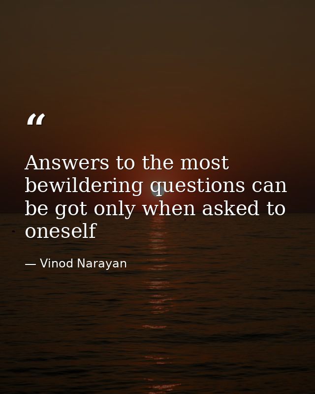 Answers to the most bewildering questions can be got only when asked to oneself — Vinod Narayan