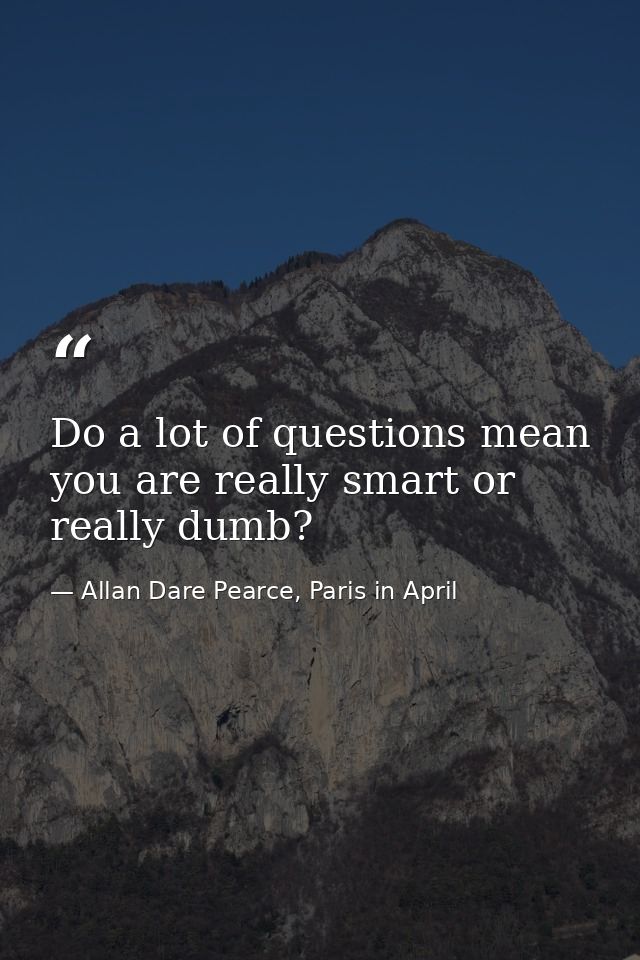 Do a lot of questions mean you are really smart or really dumb? — Allan Dare Pearce, Paris in April