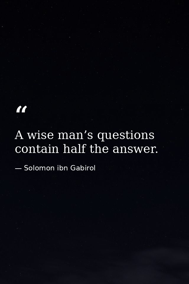 A wise man’s questions contain half the answer. — Solomon ibn Gabirol