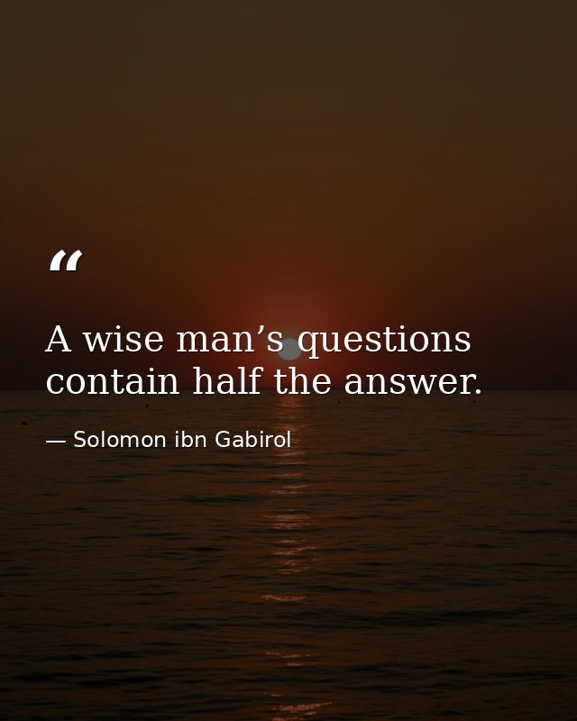 A wise man’s questions contain half the answer. — Solomon ibn Gabirol