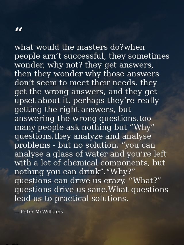 what would the masters do?when people arn’t successful, they sometimes wonder, why not? they get answers, then they wond — Peter McWilliams