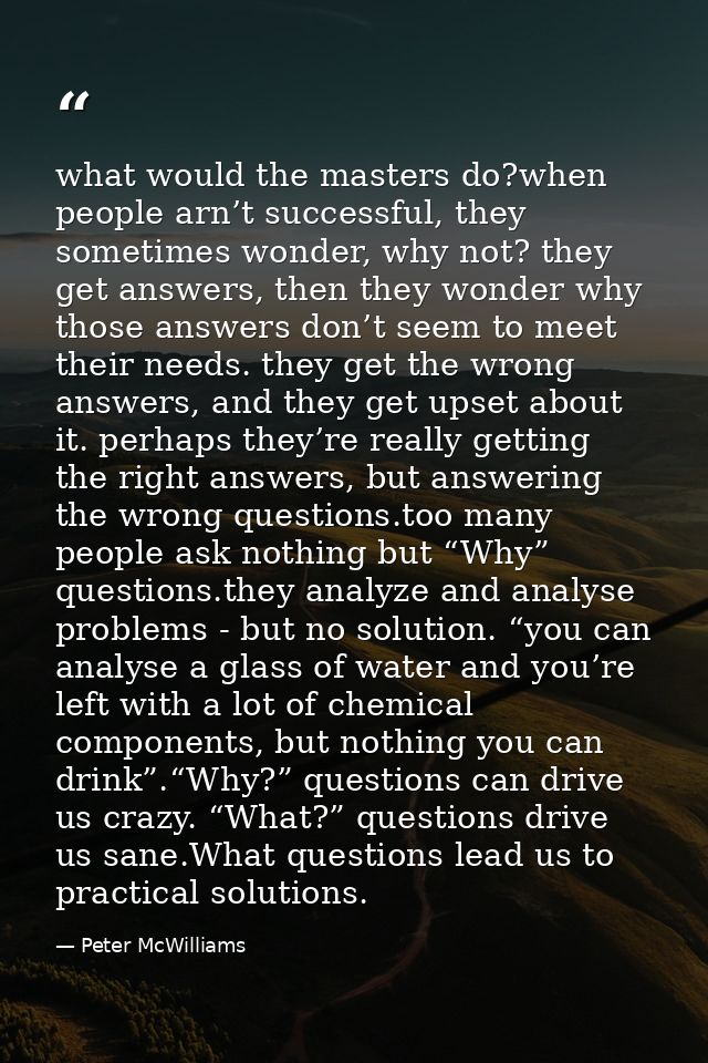 what would the masters do?when people arn’t successful, they sometimes wonder, why not? they get answers, then they wond — Peter McWilliams