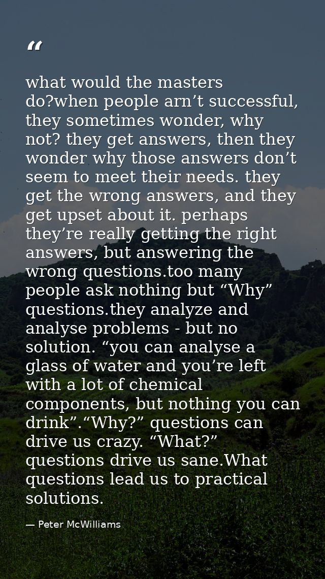 what would the masters do?when people arn’t successful, they sometimes wonder, why not? they get answers, then they wond — Peter McWilliams