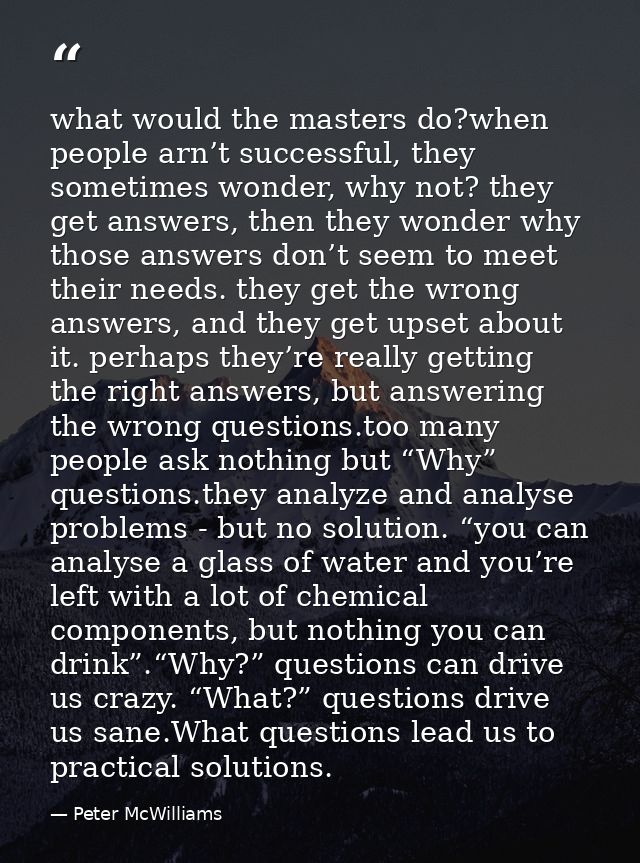 what would the masters do?when people arn’t successful, they sometimes wonder, why not? they get answers, then they wond — Peter McWilliams