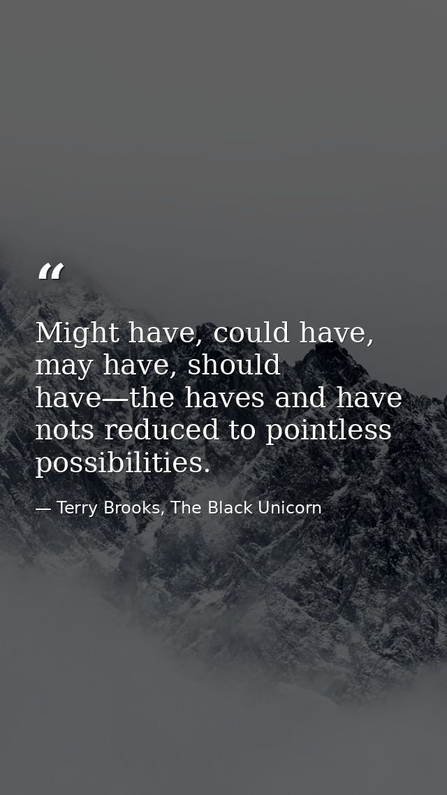 Might have, could have, may have, should have—the haves and have nots reduced to pointless possibilities. — Terry Brooks, The Black Unicorn